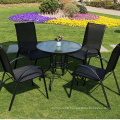 Outdoor Garden 5mm Water Wave Tempered Glass Round table and Steel Arm Stack Chair